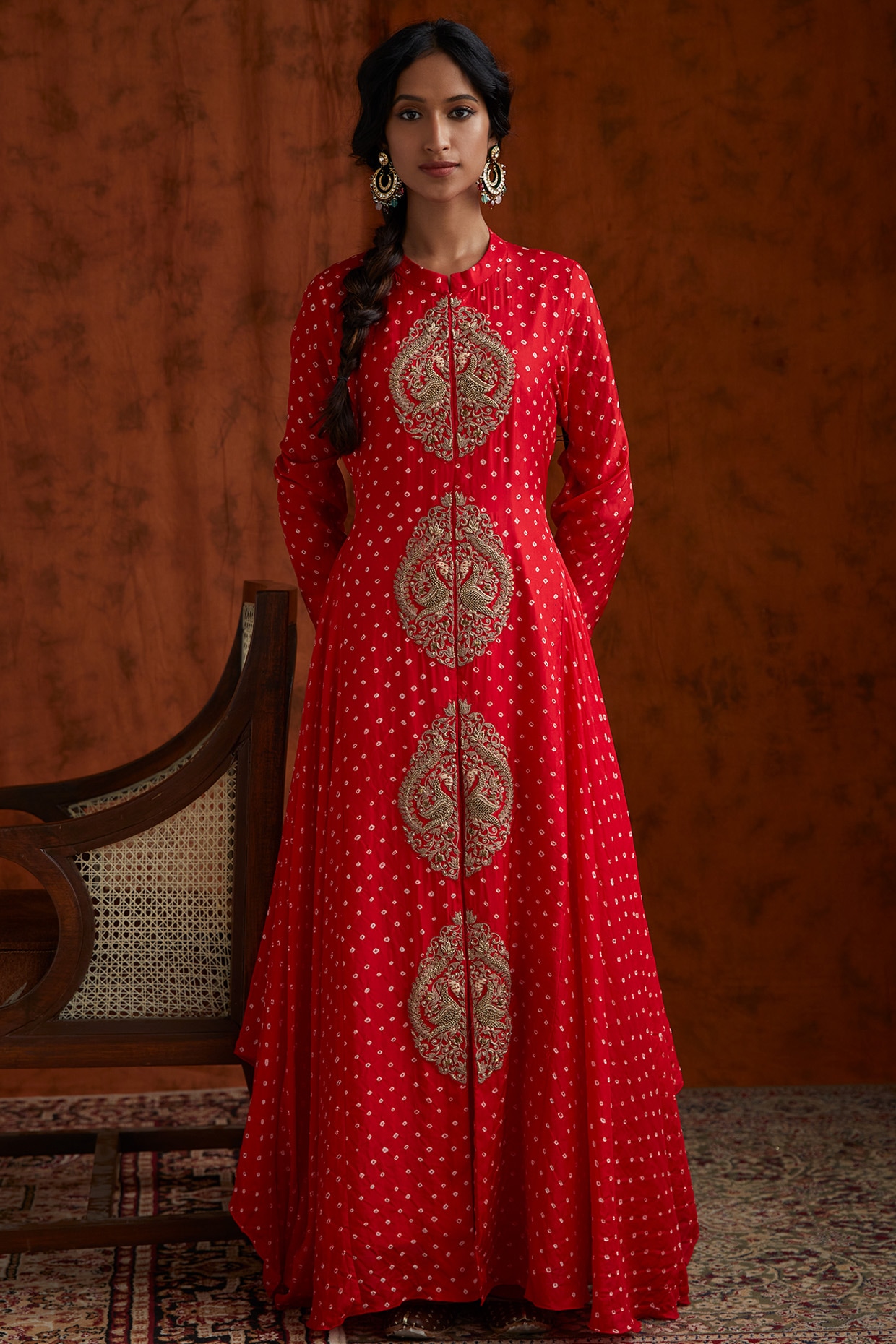 Pink Kalidar Bandhej Gown with Gota Patti Crafting