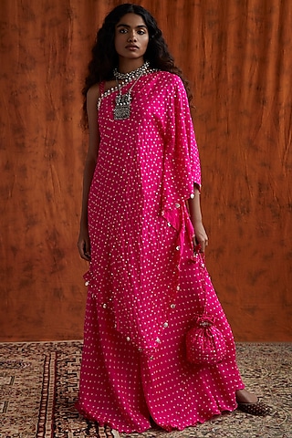 Hot Pink Silk Sharara Set by Pink City By Sarika