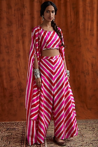 Hot Pink Leheriya Printed Sharara Set by Pink City By Sarika