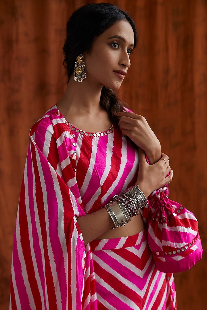 Hot Pink Leheriya Printed Wedding Sharara Set by Pink City By Sarika at Pernia's Pop Up Shop