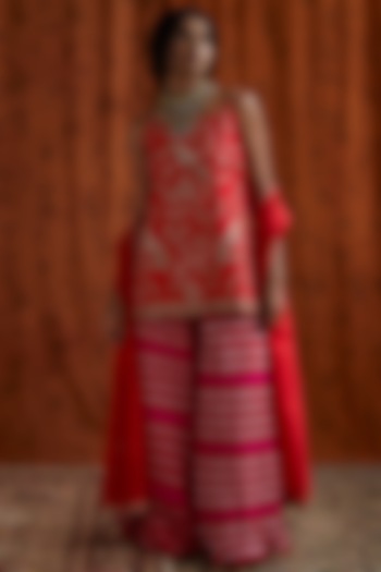 Red & Hot Pink Leheriya Sharara Set by Pink City By Sarika at Pernia's Pop Up Shop