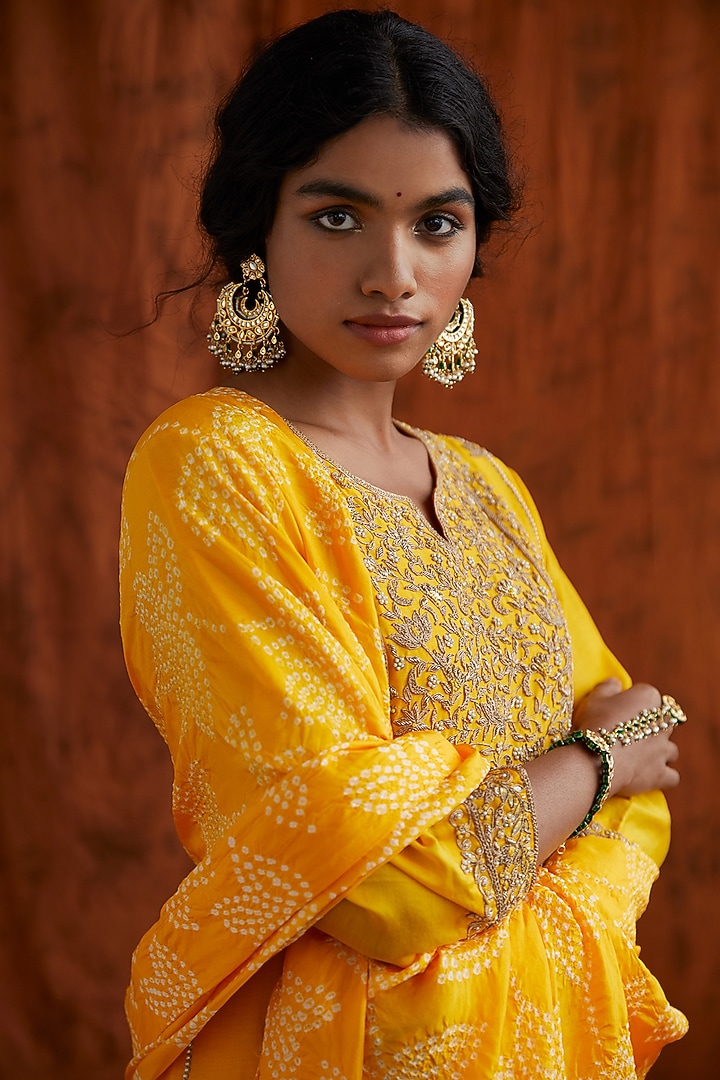 Yellow Pearls Embroidered Kurta Set by Pink City By Sarika at Pernia's Pop Up Shop