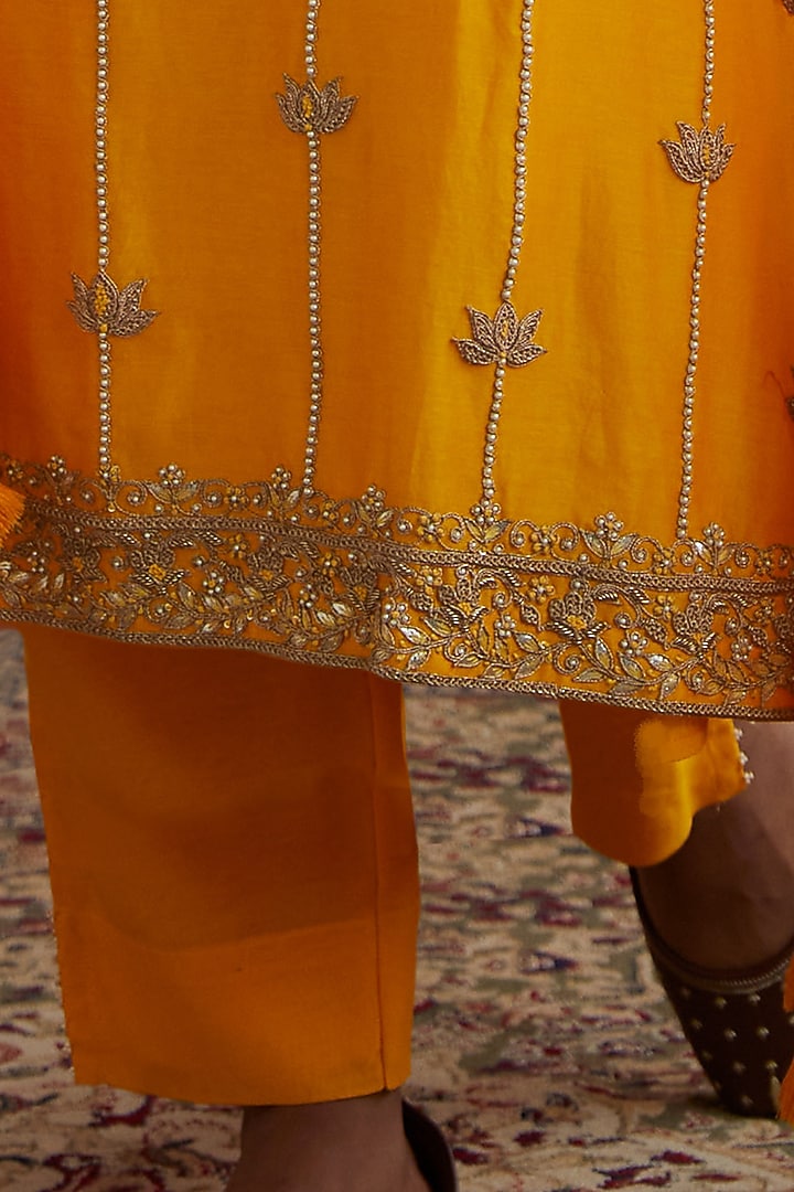 Yellow Pearls Embroidered Kurta Set by Pink City By Sarika at Pernia's Pop Up Shop