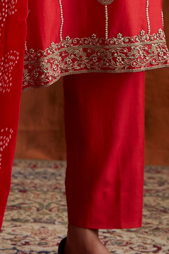 Red Pearls Embroidered Kurta Set by Pink City By Sarika at Pernia's Pop Up Shop
