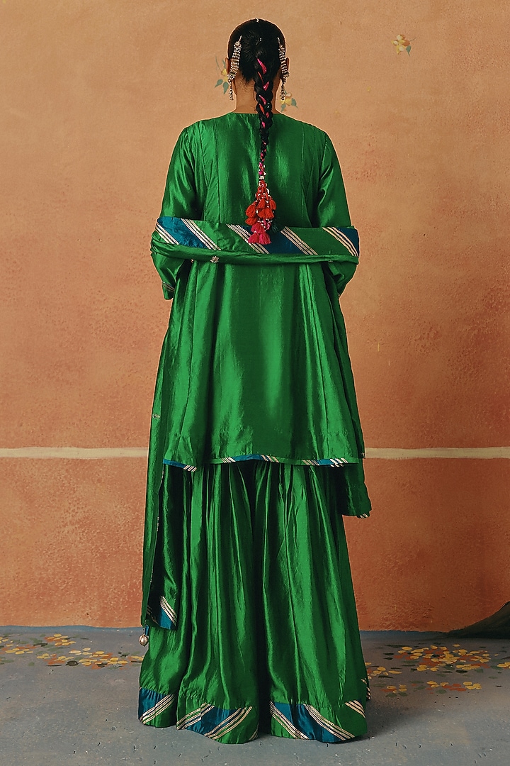 Green Silk Chanderi Wedding Sharara Set by Pink City By Sarika at Pernia's Pop Up Shop
