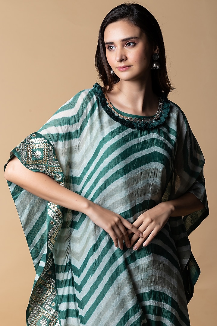 Opal Green Hand Embroidered Kaftan Set by Pink City By Sarika at Pernia's Pop Up Shop