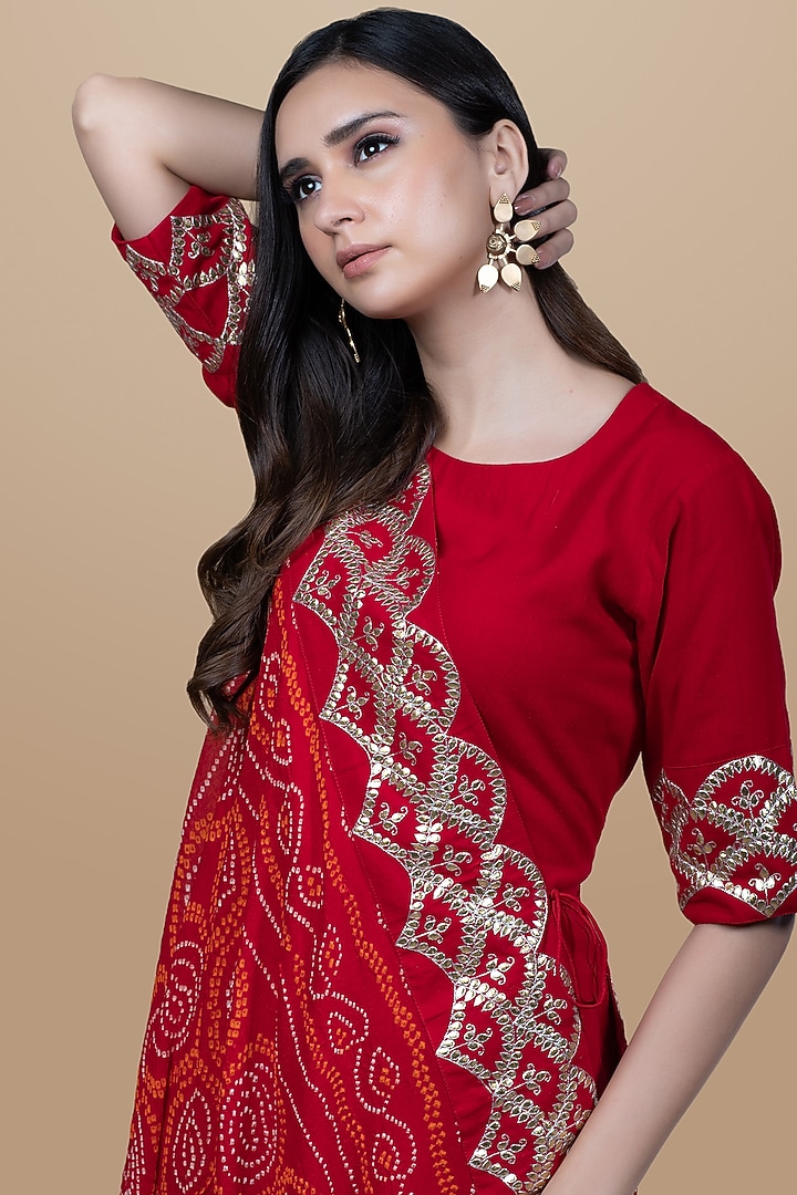 Deep Red Linen Silk Matka Harem Pant Set by Pink City By Sarika at Pernia's Pop Up Shop