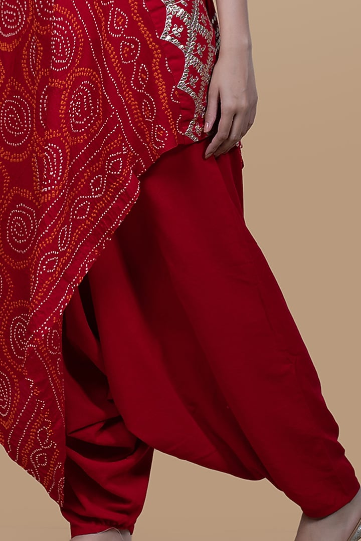 Deep Red Linen Silk Matka Harem Pant Set by Pink City By Sarika at Pernia's Pop Up Shop