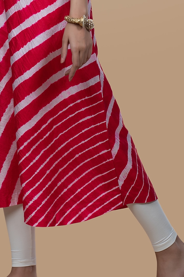 Cherry Red Hand Embroidered Leheriya Tunic by Pink City By Sarika at Pernia's Pop Up Shop