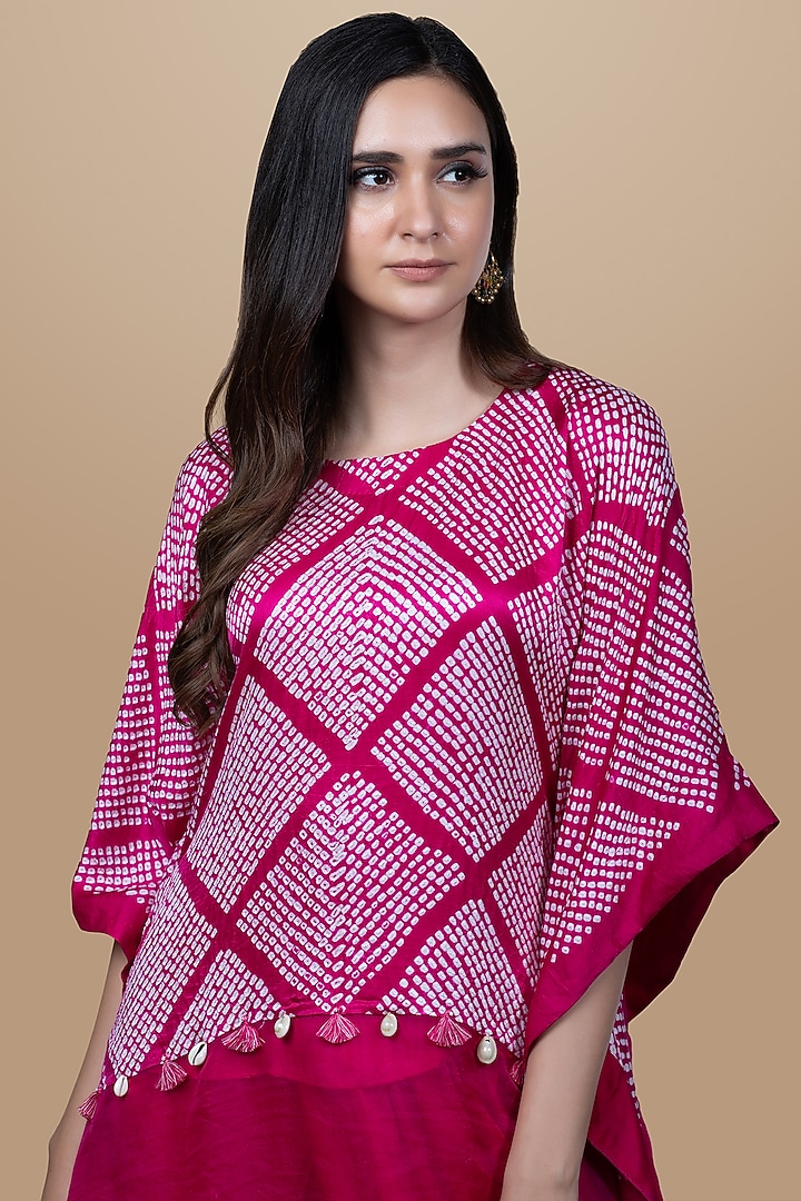 Cranberry Red Hand Embroidered Kaftan Set by Pink City By Sarika at Pernia's Pop Up Shop