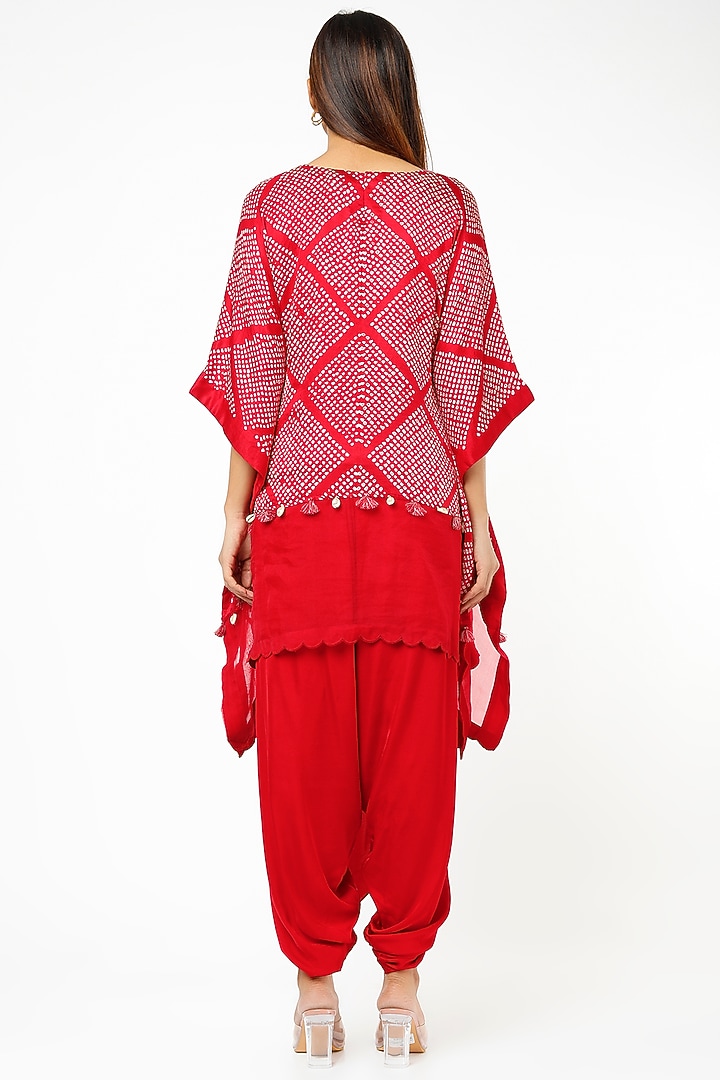 Red Modal Satin & Silk Dhoti Set by Pink City By Sarika at Pernia's Pop Up Shop