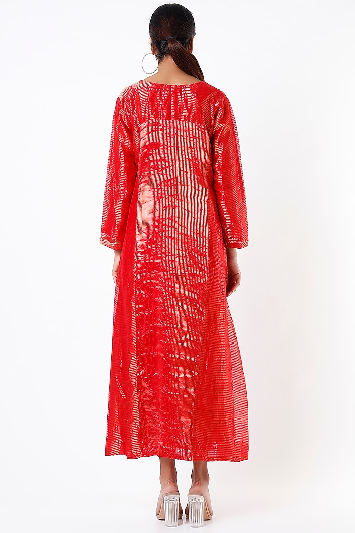 Cadmium Red Embroidered Kurta Set by Pink City By Sarika at Pernia's Pop Up Shop