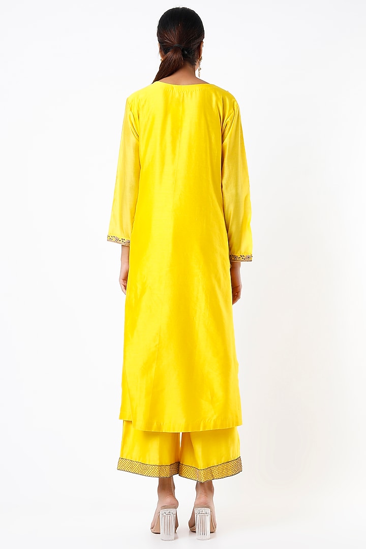 Lemon Yellow Embroidered Kurta Set by Pink City By Sarika at Pernia's Pop Up Shop