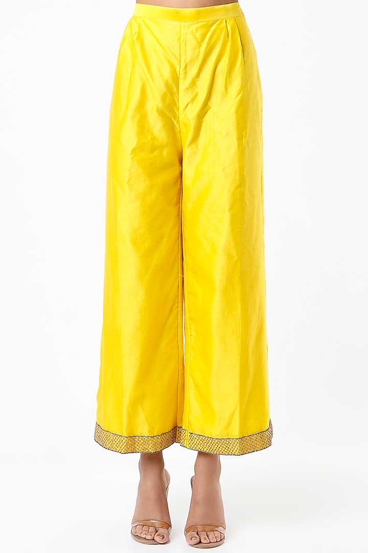 Lemon Yellow Embroidered Kurta Set by Pink City By Sarika at Pernia's Pop Up Shop