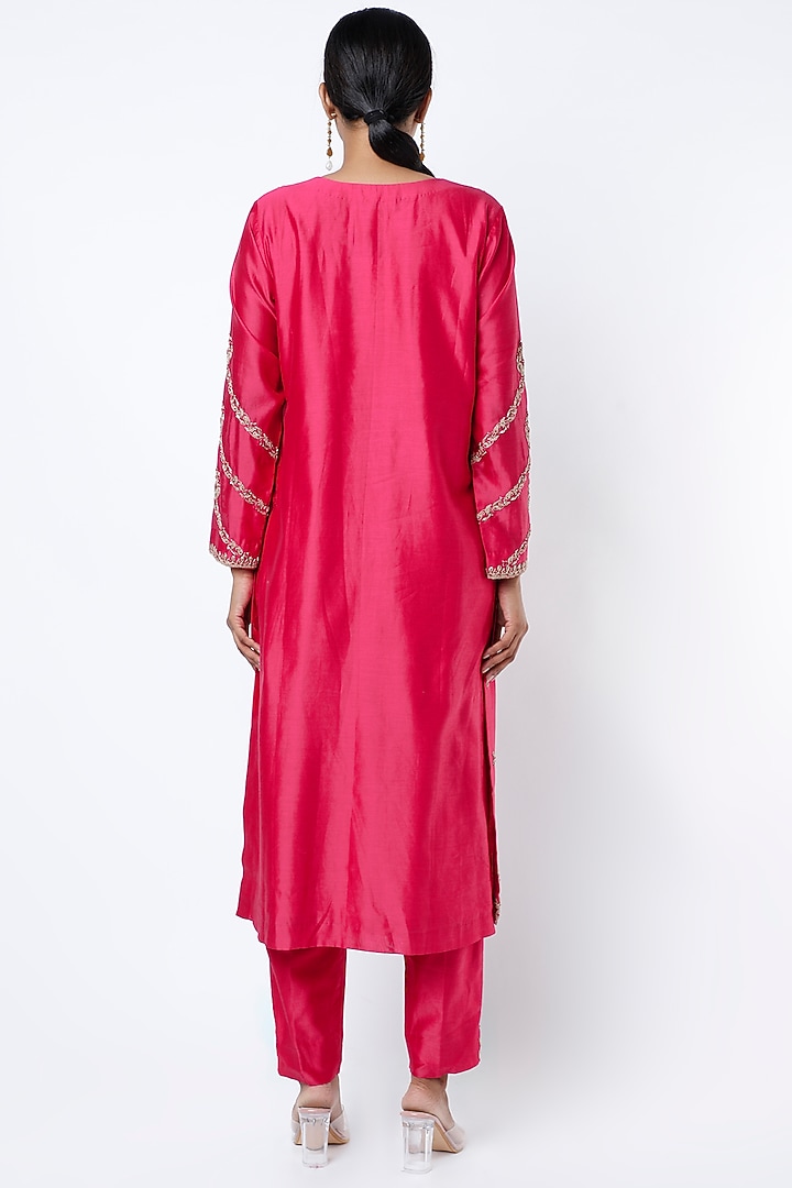 Blush Pink Hand Embroidered Kurta Set by Pink City By Sarika at Pernia's Pop Up Shop