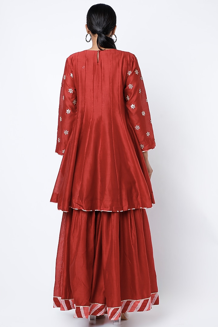 Red Silk Chanderi Wedding Sharara Set by Pink City By Sarika at Pernia's Pop Up Shop