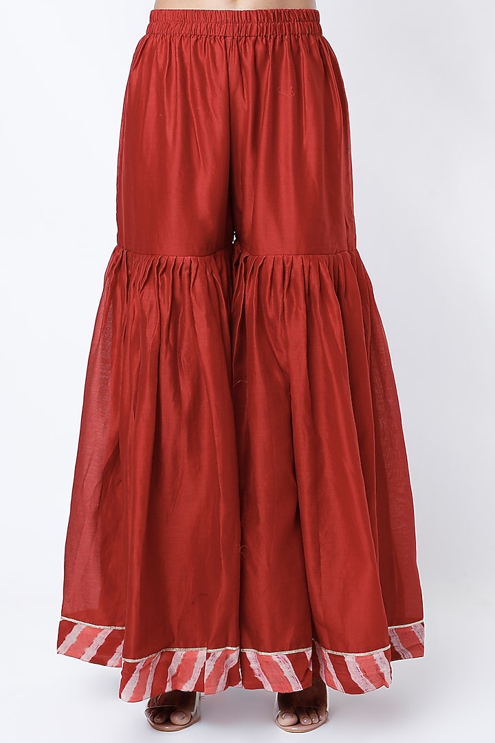 Red Silk Chanderi Wedding Sharara Set by Pink City By Sarika at Pernia's Pop Up Shop