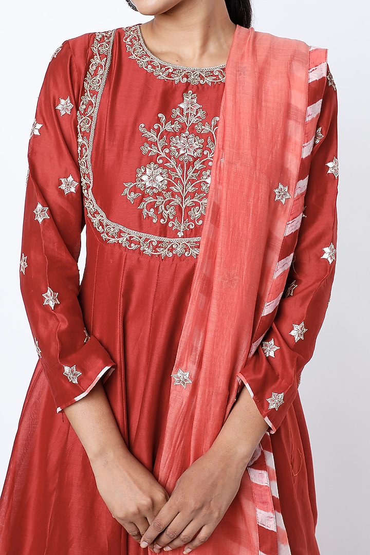 Red Silk Chanderi Wedding Sharara Set by Pink City By Sarika at Pernia's Pop Up Shop