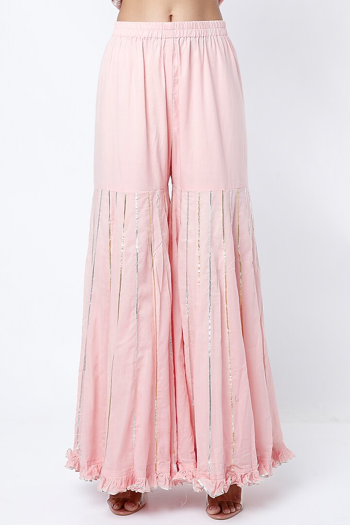 Blush Pink Silk Chanderi Wedding Sharara Set by Pink City By Sarika at Pernia's Pop Up Shop