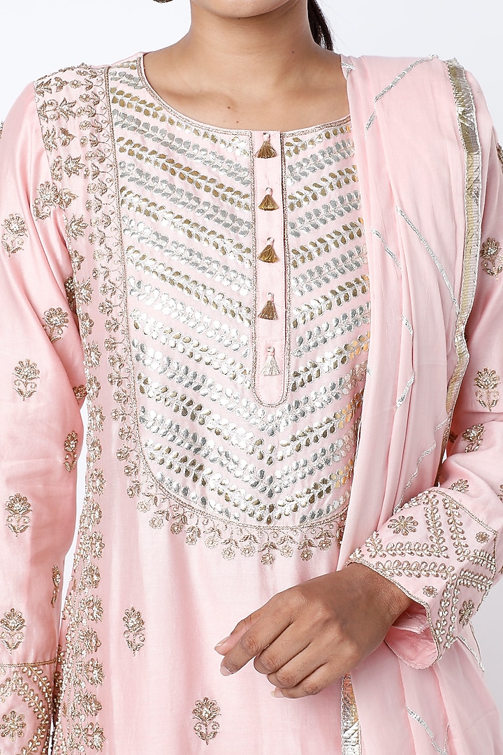 Blush Pink Silk Chanderi Wedding Sharara Set by Pink City By Sarika at Pernia's Pop Up Shop