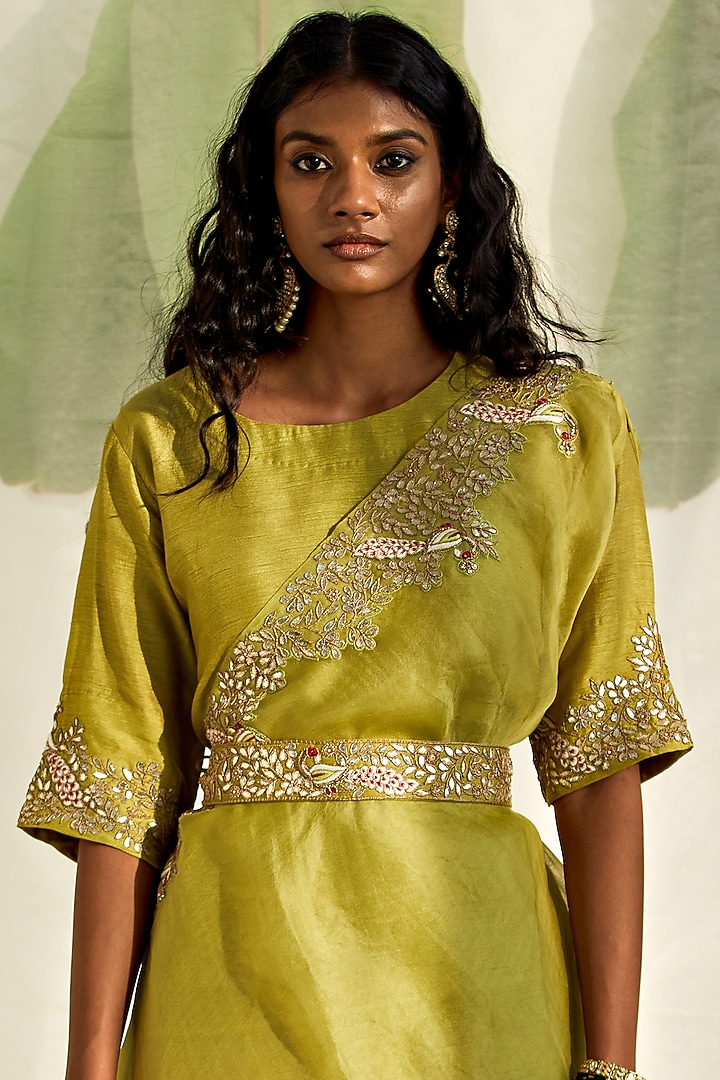 Lime Green Embroidered Kurta Set by Pink City By Sarika at Pernia's Pop Up Shop