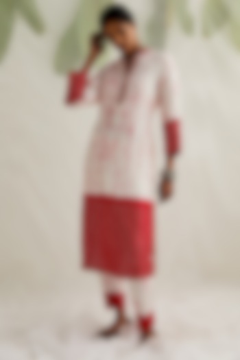 White Tie-Dye Bandhej Kurta Set by Pink City By Sarika