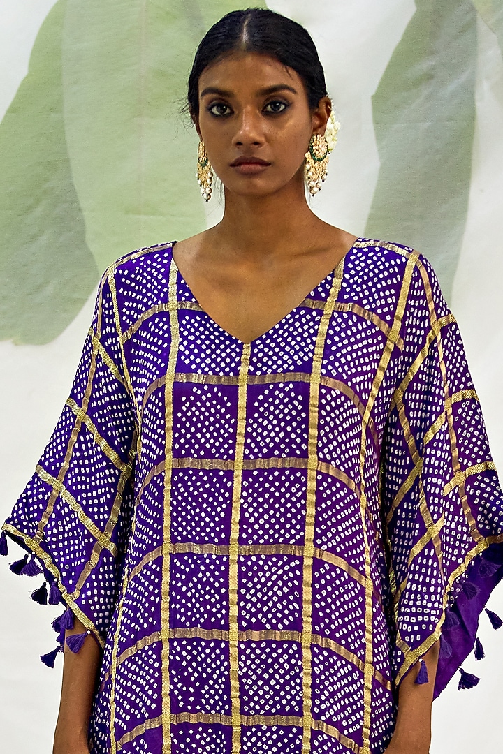 Purple Silk Kaftan Set by Pink City By Sarika at Pernia's Pop Up Shop