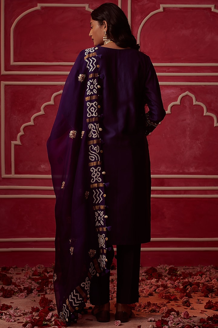 Purple Silk Chanderi Embroidered Kurta Set by Pink City By Sarika at Pernia's Pop Up Shop