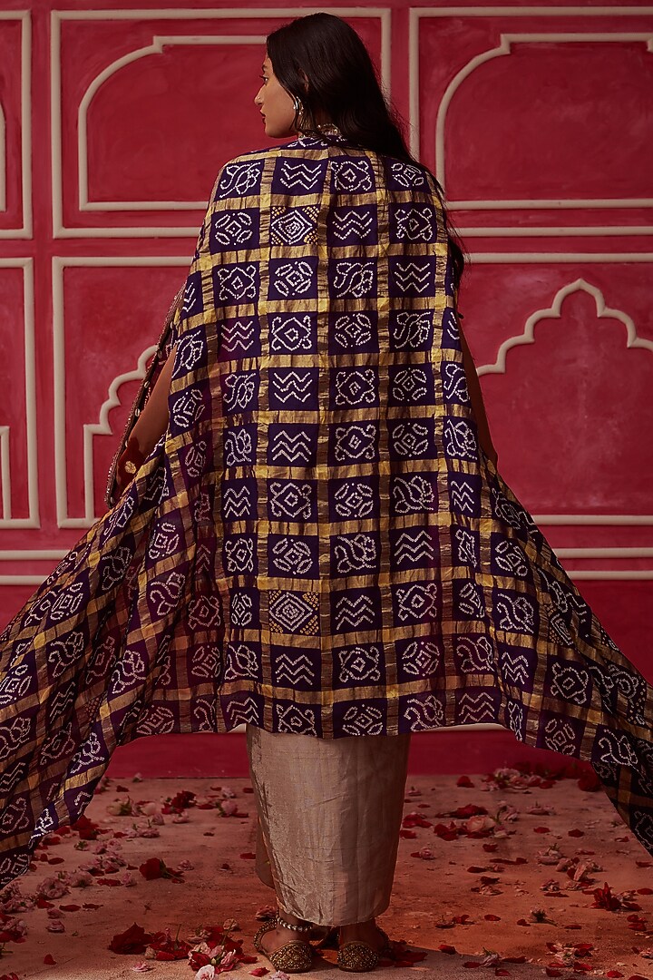 Antique Silver Silk Tissue Skirt Set by Pink City By Sarika at Pernia's Pop Up Shop