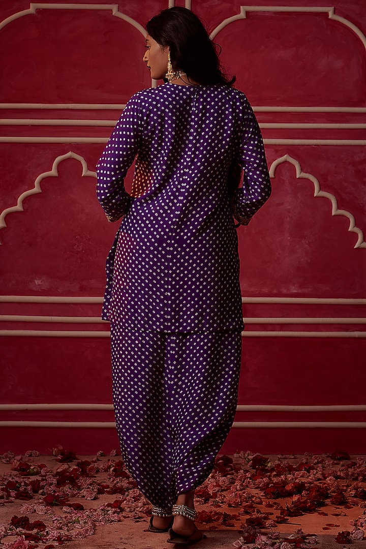 Purple Silk Bandhani Embroidered Kurta Set by Pink City By Sarika at Pernia's Pop Up Shop
