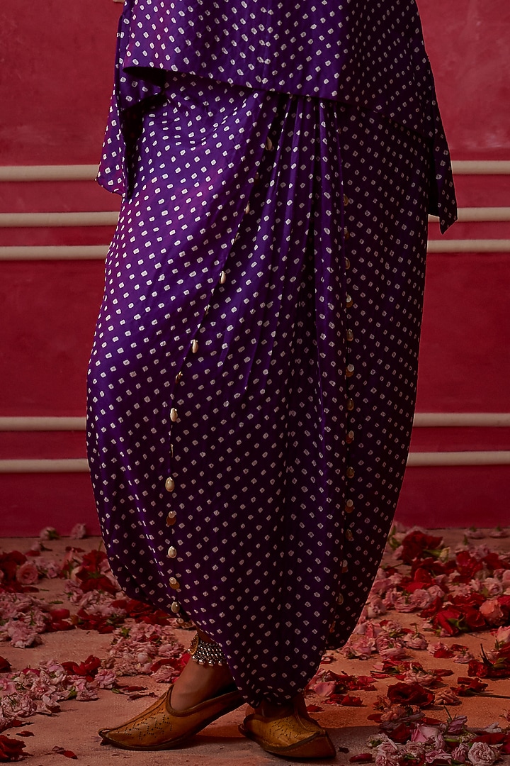 Purple Silk Bandhani Embroidered Kurta Set by Pink City By Sarika at Pernia's Pop Up Shop