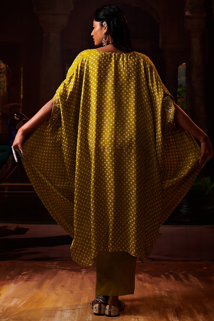 Lime Green Silk Embroidered Cape Set by Pink City By Sarika at Pernia's Pop Up Shop