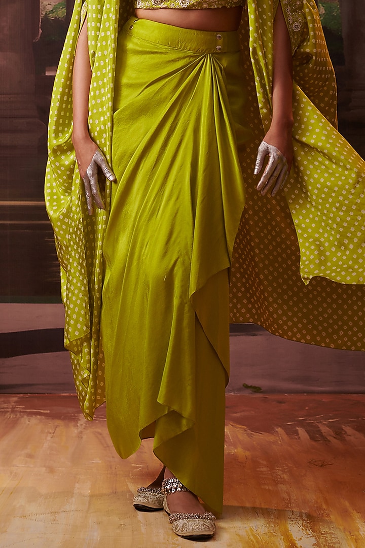 Lime Green Silk Embroidered Cape Set by Pink City By Sarika at Pernia's Pop Up Shop