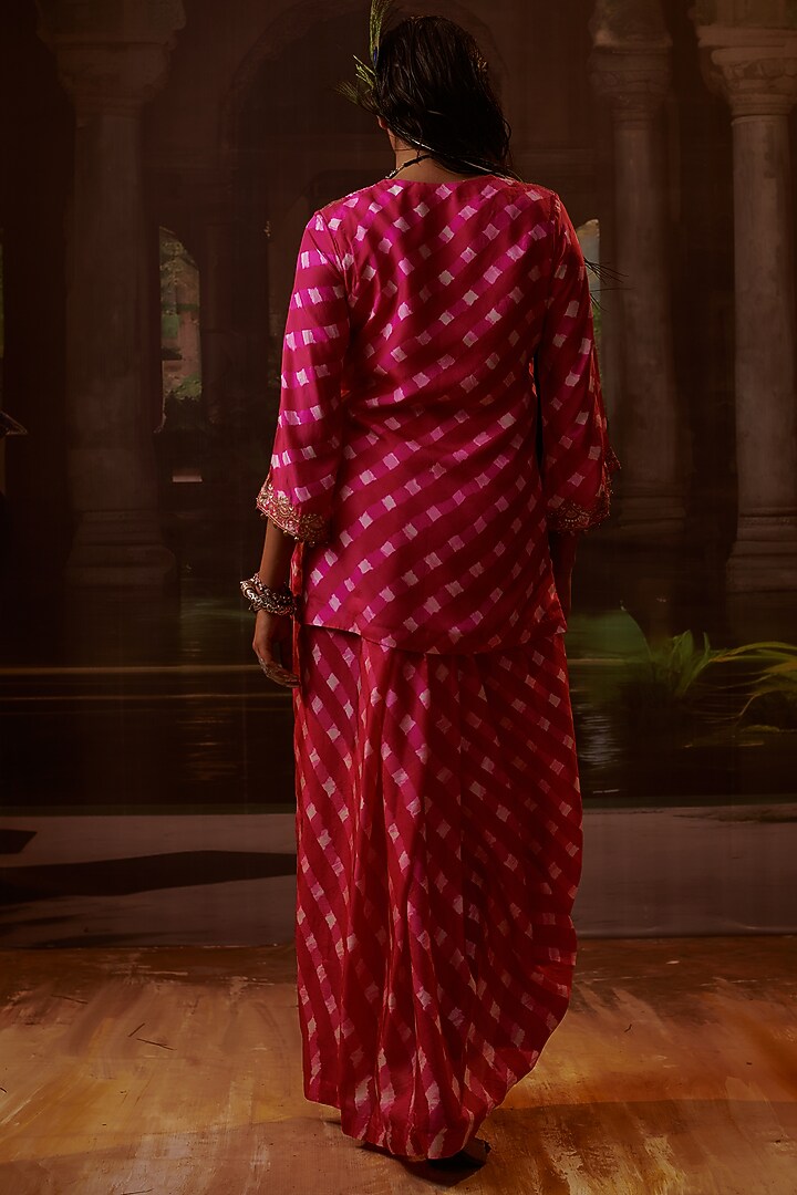 Hot Pink Silk Draped Skirt Set by Pink City By Sarika at Pernia's Pop Up Shop