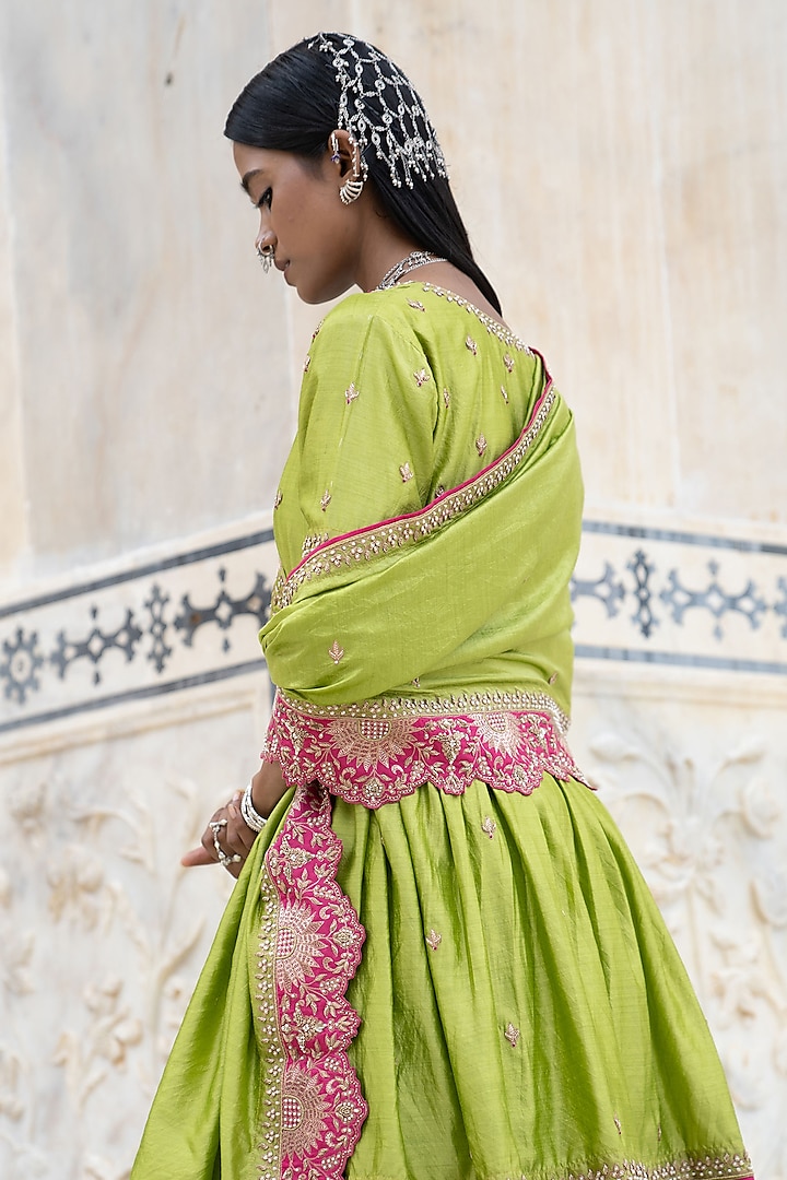 Lime Green Silk Chanderi Sharara Set by Pink City By Sarika at Pernia's Pop Up Shop