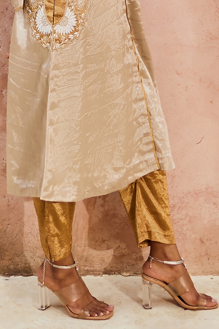 Silver Tissue Floral Embroidered Kurta Set by Pink City By Sarika at Pernia's Pop Up Shop
