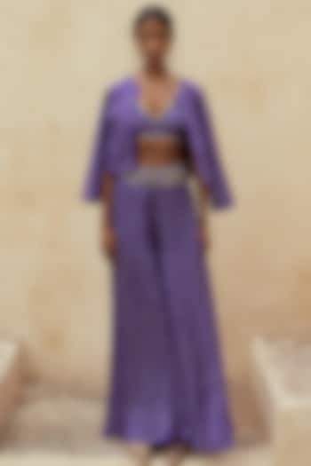 Purple Silk Sharara Set by Pink City By Sarika at Pernia's Pop Up Shop