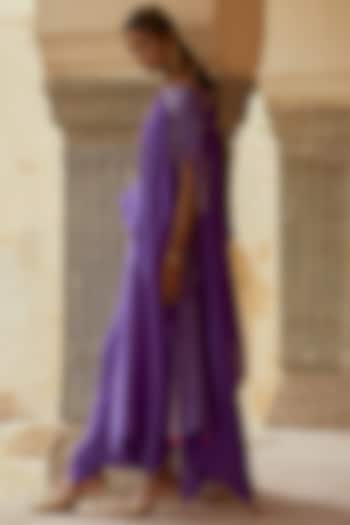 Purple Silk Bandhani Cape Set by Pink City By Sarika at Pernia's Pop Up Shop