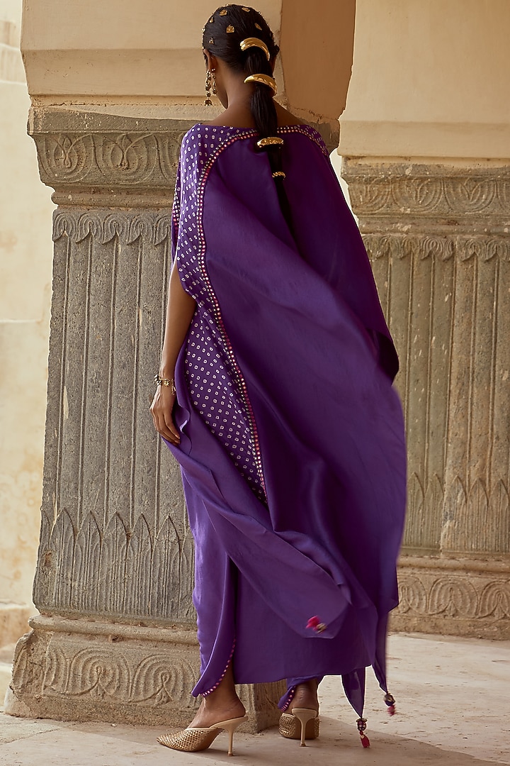 Purple Silk Bandhani Cape Set by Pink City By Sarika at Pernia's Pop Up Shop