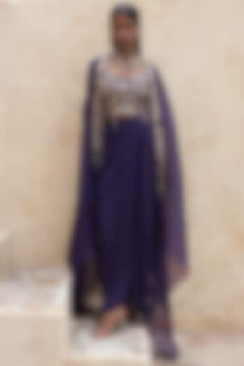 Purple Silk Bandhej Jacket Wedding Lehenga Set by Pink City By Sarika at Pernia's Pop Up Shop