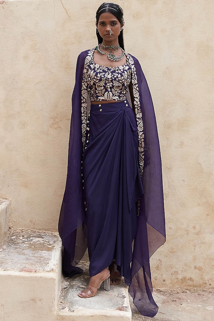 Purple Silk Bandhej Jacket Wedding Lehenga Set by Pink City By Sarika at Pernia's Pop Up Shop