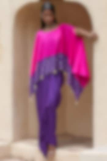 Hot Pink & Purple Silk Skirt Set by Pink City By Sarika at Pernia's Pop Up Shop