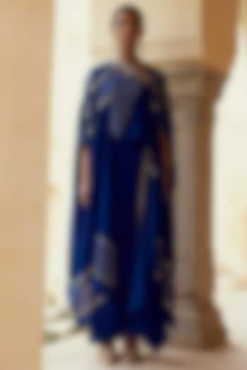 Electric Blue Silk Cape Set by Pink City By Sarika at Pernia's Pop Up Shop