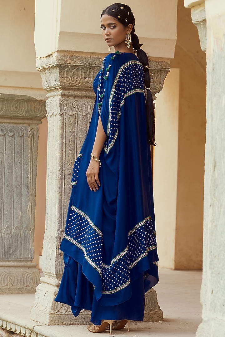 Electric Blue Silk Cape Set by Pink City By Sarika at Pernia's Pop Up Shop