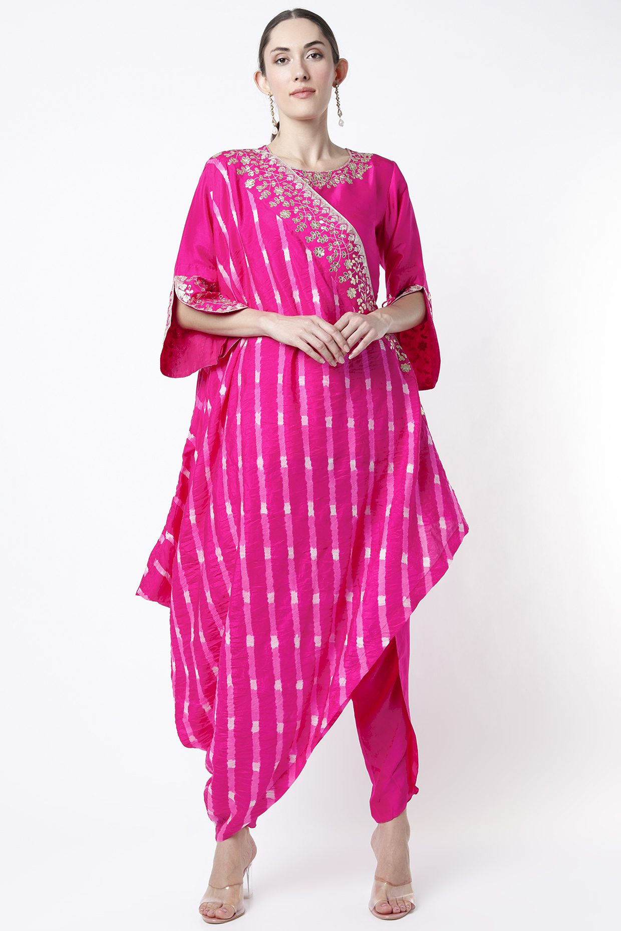 Fuchsia Dhoti Set With Tie-Up Dupatta by Pink City By Sarika at Pernia's Pop Up Shop