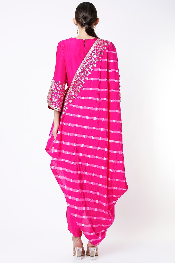 Fuchsia Dhoti Set With Tie-Up Dupatta by Pink City By Sarika at Pernia's Pop Up Shop