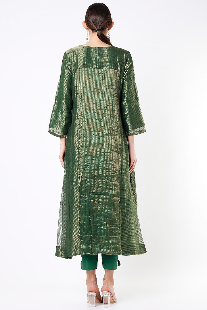 Emerald Green Striped Kurta Set by Pink City By Sarika at Pernia's Pop Up Shop