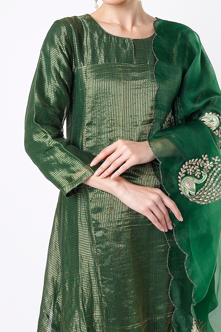 Emerald Green Striped Kurta Set by Pink City By Sarika at Pernia's Pop Up Shop