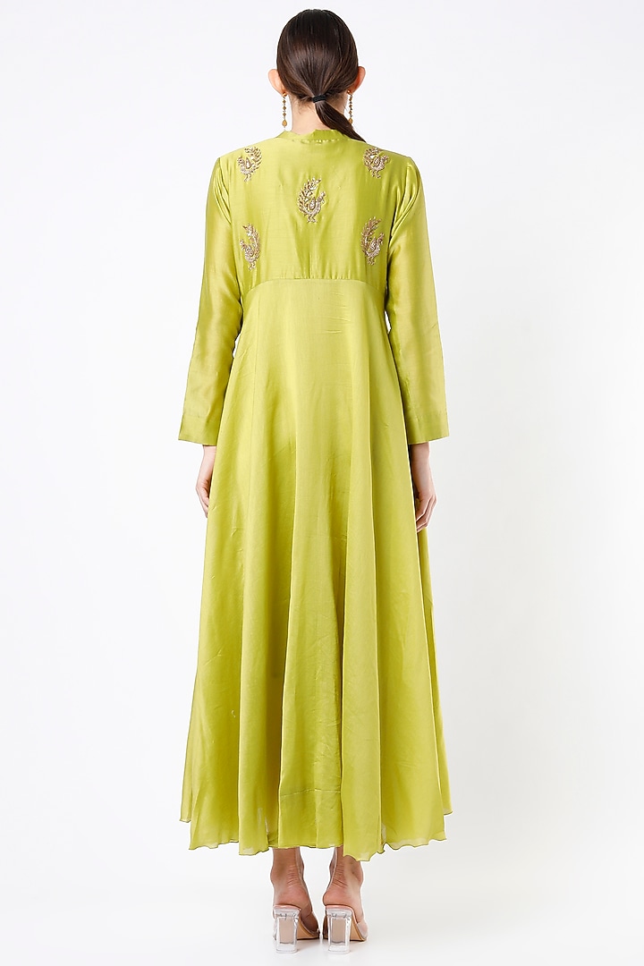 Lime Green Chanderi Tunic by Pink City By Sarika at Pernia's Pop Up Shop