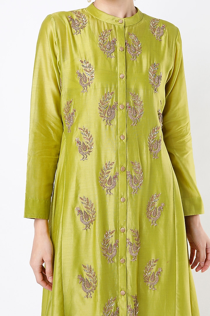 Lime Green Chanderi Tunic by Pink City By Sarika at Pernia's Pop Up Shop